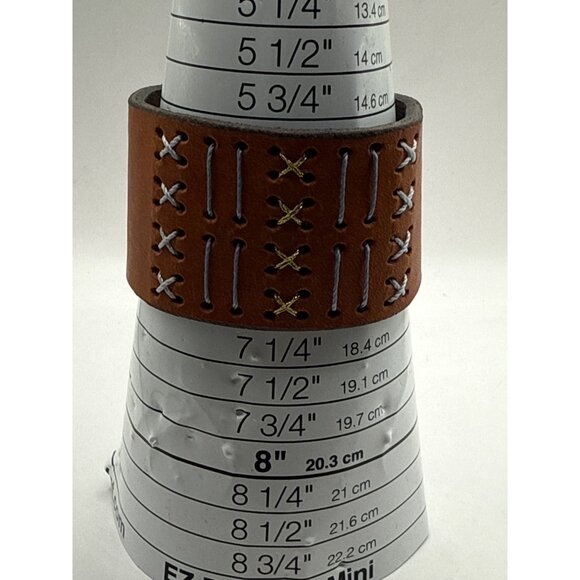 Handcrafted Adjustable Brown Leather Cuff Bracelet Decorative Stitching - Picture 2 of 7